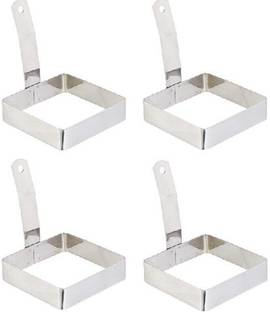 Dynore Stainless Steel Set of 4 Square Egg Ring with Handle Stainless Steel Cupcake/Muffin Mould