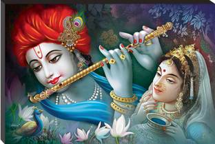 Masstone Radhe Krishna Playing Flute Religious Self Adhesive MDF Painting Digital Reprint 12 inch x 18 inch Painting