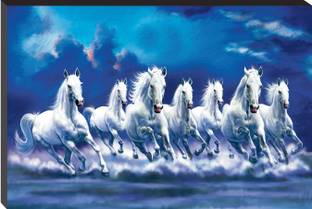 Masstone Vastu Seven Running Horses Lucky Self Adhesive MDF Painting Digital Reprint 12 inch x 18 inch Painting