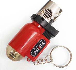 FASTIDIOUS Refillable Cylindrical Shaped Windproof Jet Flame Lighter with Fixed Fire Switch (RED) (Without Fuel - Empty Lighter) Pocket Lighter