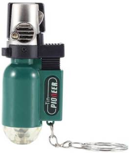 FASTIDIOUS Refillable Cylindrical Shaped Windproof Jet Flame Lighter with Fixed Fire Switch (Green) (Without Fuel - Empty Lighter) Pocket Lighter