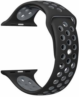 TINGTONG Soft Silicone Sport Strap Band for iWatch 42mm/44mm, Compatible with Watch Series 1/2/3/4/5 T_42/44mm_Black&GreyHole(Silicon) Smart Watch Strap