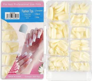 MSQ 500pcs Nails Clear Ballerina Artificial Nail Tips Long OFF-WHITE