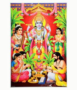 Satyanarayan Zari Art Work Fine Print Poster Without Frame Big (24 X 36 Inches) Religious Wall D�cor Fine Art Print