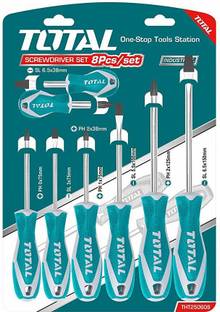 TOTAL 8 Pcs Insulated Screwdriver Set For Industrial and Household Repairing Works Standard Screwdriver Set