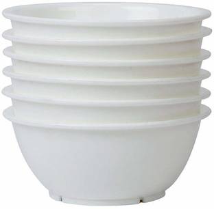 Kanha Plastic Serving Bowl Microwave Safe & Unbreakable Bowl  Set of 6 (White )