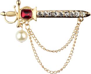 Panjatan Maroon Pearl Lion Knight Sword with Golden Chain Pin Brooch Brooch