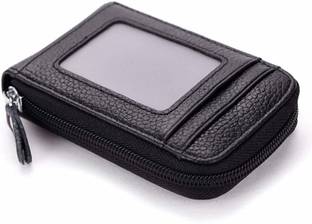 StealODeal RFID Black Leather Zip Debit/Credit/ATM For Men & Women Slot 10 Card Holder