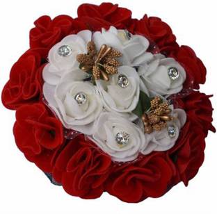 VinshBond Full Gajra Bun Hair Flower Gajra Artificial flower gajra Hair Accessories, Red & White pack of 1 Bun