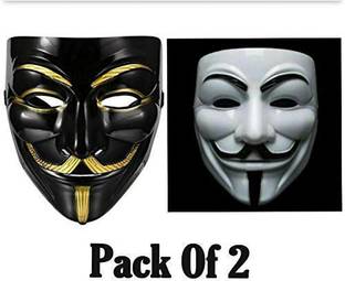 Sage Square Vendetta Comic FACE MASK Fawkes Mask Anonymous VIP Edition Face-Mask Perfect Fit Cosplay Protest V for Vendetta DC Comics (Black & White) (2 Pieces) Party Mask
