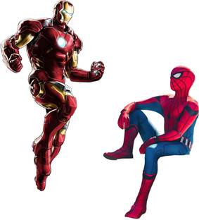 DivineDesigns 61 cm Spiderman Talking with Ironman Self Adhesive Sticker