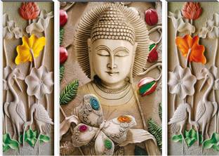 सैफ 6MM MDF Large Set of 3 BUDDHA डिजिटल रीप्रिंट 18 inch x 24 inch पेंटिंग