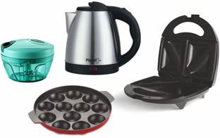 Pigeon Egnite Plus Sandwich Maker (Black) with Mini Chopper, Electric Kettle 1.5 LTR and paniyarakkal 12 Rounds 2020 Breakfast Combo