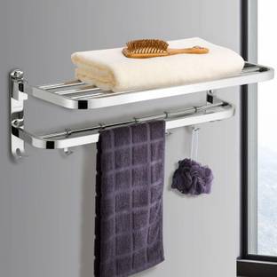 KEEPWELL Premium Look Stainless Steel 304 Grade Dual Folding Nickel Chrome Towel Rack for Bathroom/Towel Stand/Hanger/Bathroom Accessories (24 Inch) Silver Towel Holder