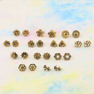 SILVER SHINE Party Wear Gold Oxidised Studs Earring Girl Women Set of 12 Alloy Stud Earring Alloy Stud Earring