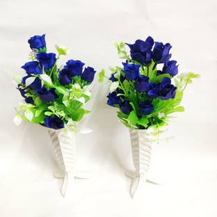 artificial hub rose flower with plastic pot combo Blue Rose Artificial Flower  with Pot