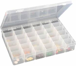 MOHAK 36 Grids Clear Plastic Storage Box with Adjustable Dividers Organizer Pills Drugs Earrings Bead Jewelry Small Storage Box Case - (Pack of 1 Transparent Color) Closet Divider