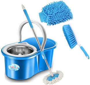 Shivonic Advance Steel Bucket Mop Set for House hold using cleaning bucket mop set Bucket, Duster, Glove, Mop Set