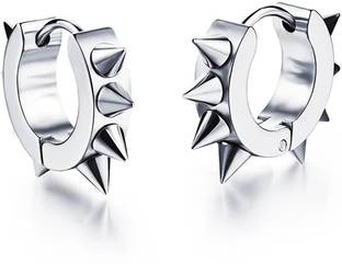 ब्लैक पर्ल कलेक्शन्स Silver Spike Trendy Magnetic Hoop Earring Metal Hoop Earring