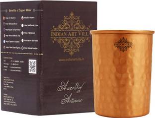 IndianArtVilla Copper Hammered Lacquer Coated Glass Water/Juice Glass