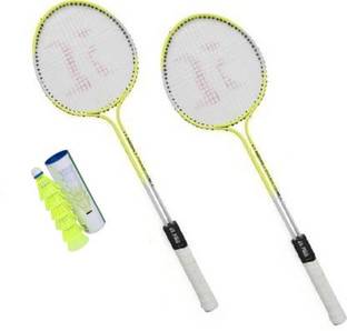 Sunlight Badminton Racket Double Rod Set Of 2 Piece With 6 Piece Nylon Shuttle Cock Badminton Kit