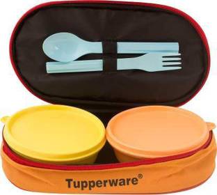 TUPPERWARE lunch set fork spoon set with bag each box 300ML X 2 Container Lunch Box 2 Containers Polypropylene Office Lunch Box