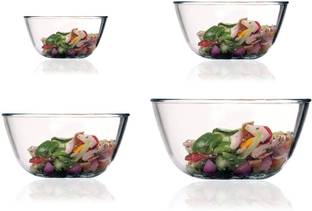 Femora Borosilicate Glass Salad Bowl Borosilicate Glass Round Mixing Bowl 400 ML, 1050 ML,1650 ML, 2100 ML