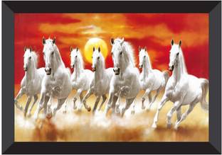 SNDArt Lucky Seven Running Horses Vastu UV Matt Textured Framed Digital Reprint 11 inch x 14 inch Painting