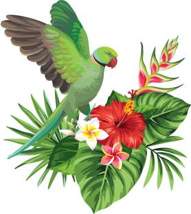 god & god's 55 cm Beautiful Flower And Parrot 698 Self Adhesive Sticker