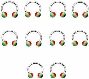 GadgetsDen 16g ~ Horseshoe Circular Piercing Rasta Acrylic Eyebrow Septum Belly Lip Nose Septum Earring- 10Pieces Metal Hoop Earring