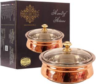 IndianArtVilla ग्लास लिड के साथ हांडी हांडी 0.5 L