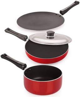NIRLON Kitchen Non Stick Cookware Sets Combo Offer Concave Tawa, Fry Pan, Sauce Pan Utensils - Pots & Pans set Non-Stick Coated Cookware Set