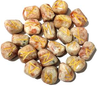 CRYSTU Sunstone Cabochon Reiki Symbol Rune Set Reiki Healing Stone 25 piece Set Natural Crystal Gemstone for Healing and Increase Energy Decorative Showpiece  -  2 cm