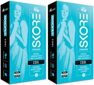 SKORE Cool 20s - (Sensation Series: Cool Mint) - Coloured, Dotted, Ribbed - (10s x 2 = 20 Condoms) Condom