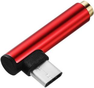 TECHGEAR Red USB C to Headphone Audio Adapter Type C to 3.5mm Earphone Jack Right angle Adapter Phone Converter