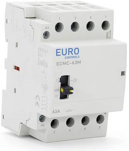 Euro Controls 63 Amps 4 pole 4 NO Modular Power Contactor with Manual Override - Din Mount - Low noise switching - AC Volts 2 32 A Four Way Electrical Switch