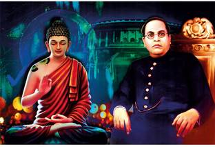 Dr. B. R. Ambedkar And Buddha UV Textured water proof Decorative Art Print of Indian Freedom Fighter Premium Quality Wall Poster (12 inch X 18 inch, Rolled) Paper Print