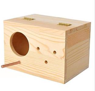Sage Square Special Combo of Jumbo Size Natural Wood Mountable Nest Cum Breeding Box With Perch Attached (Design For Medium Size Birds) with Nesting Material (100grm) Bird House
