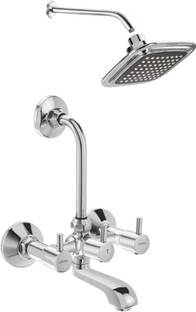 CERA - Combo Wall Mixer and Overhead shower Square (4X4 Inches) with Round Shower Arm (12 Inches) Basin Mixer Faucet