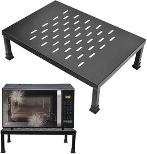 IMPULSE High Grade Gi Metal Universal Microwave Oven Fix Stand for Kitchen Platform - Floor (Black-Perforated) Iron Kitchen Trolley