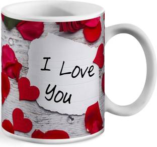 Wagwan Valentines Day Gift For Husband/Wife/Girlfriend/Boyfriend/Lover, I Love You with Rose Petals Designer Printed Mg583 Ceramic Coffee Mug