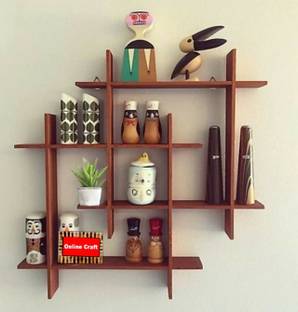 ONLINECRAFTS Wooden wall mount plus shape Floating rack shelf for book shelf living room Wooden Wall Shelf