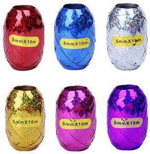 NAVRANG Balloon Ribbon Roll Gifts Crafts Foil Curling for Wedding, Birthday Gift METALLIC CURLING RIBBON (Glitter Shine) 6 Pcs/Lot 5mm x 10M