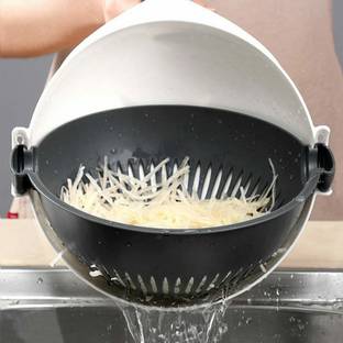 Bhagat Dish Drainer Kitchen Rack Plastic Wet Basket Vegetable Cutter - Multi-Function Vegetable Cutter with Drain Basket Magic Rotate Vegetable Cutter(Multi Color)