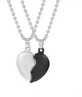 Morir Silver Plated Broken Heart Shape Split Half Buff Steel And Half Buff Black Couple Break