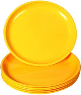 Everbuy Pack of 6 Plastic Full Round 6 Pieces Unbreakable Plastic Microwave Safe Dinner Plates Dinner Set