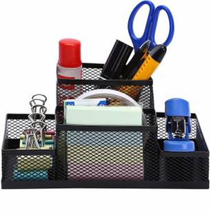 SHOPOWARE 4 Compartments metal Mesh Desktop Organizer Pen and Pencil Stationery Storage Holder