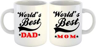 Gift4You World's Best Mom Dad Printed Set of 2 Coffee & Tea Cup Coffee For Mother , Gift For Father 624 Ceramic Coffee Mug