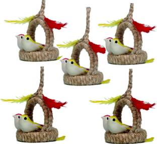 Jinagam Artificial Birds chidiya with Egg and Nest Hanging for Balcony Home Decor ( Set of 5) Decorative Showpiece  -  15 cm