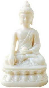 DE,DEEPALIENTERPRISES White Marble Sitting Buddha Statue Idol Decorative Showpiece  -  10 cm